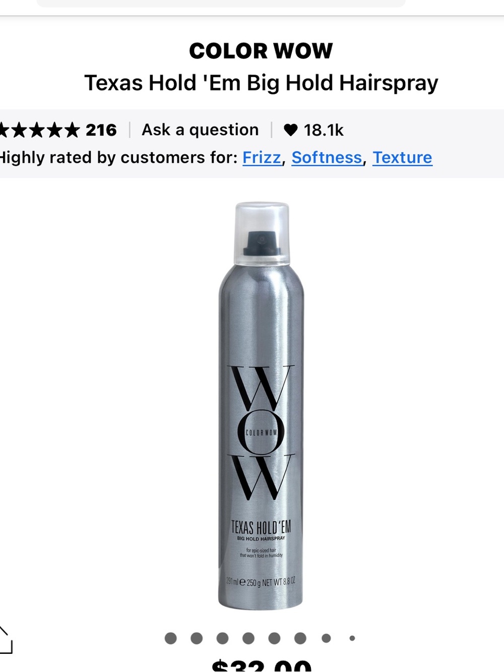 COLOR WOW Texas Hold 'Em Big Hold Hairspray